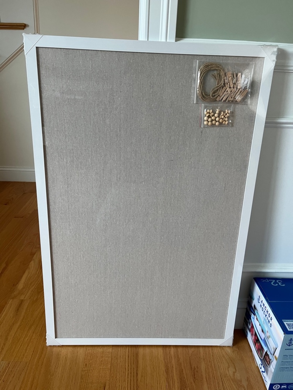 Neutral Linen Notice Board with White Frame - Home Organization